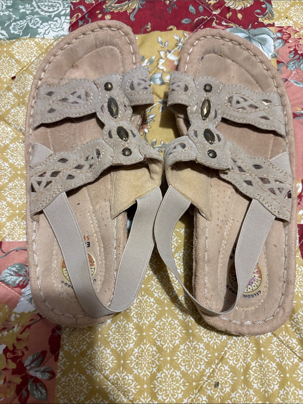 Earth Spirit Taupe Suede Slingback Sandals with Stud Accents